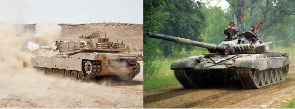 图注：美M1坦克（左）与苏T-72坦克（右）